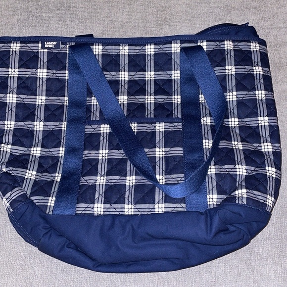 Lands' End Large Classic Quilted Tote Bag-Navy/White - Picture 3 of 5